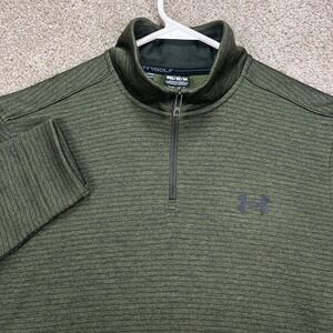 Under Armour Storm Golf 1/4 Zip Pullover Men's Medium Green Striped Fleece Lined